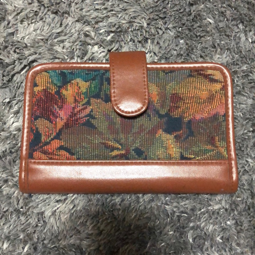 Tan leather & Floral Corduroy fabric checkbook